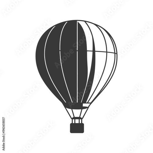 A simplistic graphic illustration of a hot air balloon in grayscale