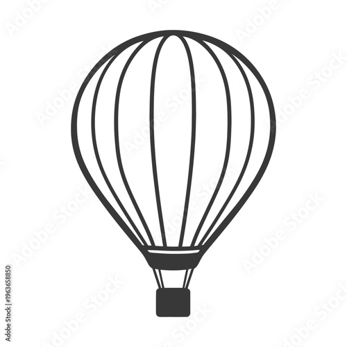 A detailed black and white vector illustration of a hot air balloon