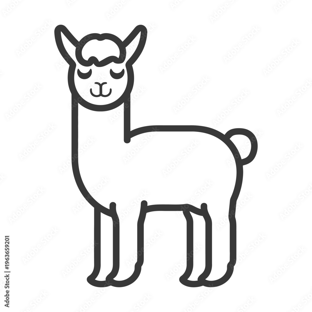 Fototapeta premium A stylized standing llama with a happy and peaceful facial expression