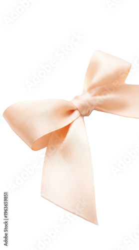 Delicate Peach Satin Ribbon Bow Isolated White Background