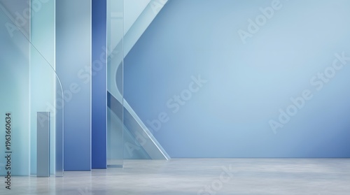 Clean abstract scene with blue gradient walls, geometric panels, and soft lighting, creating a modern interior-style background ideal for presentations or product display.
