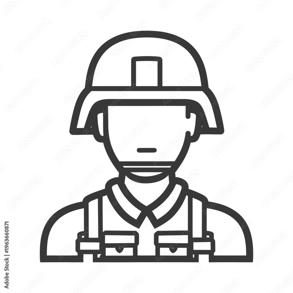 Naklejka premium A simplistic graphic illustration depicting a soldier in full uniform