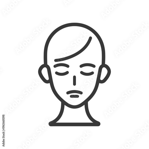 A simple black outline of a face with closed eyes