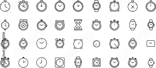 Clock icons, watch symbols, time vector set, 30 illustrations