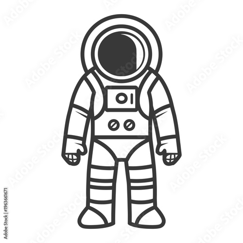 A simple line drawing of an astronaut in full protective gear
