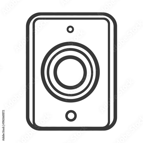 A modern black and white graphic illustration of a speaker system