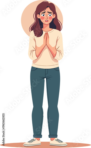 uomo ragazzo donna o ragazza che pregano tristi o compassione evento religioso o paura vettoriale