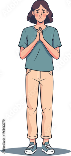 uomo ragazzo donna o ragazza che pregano tristi o compassione evento religioso o paura vettoriale