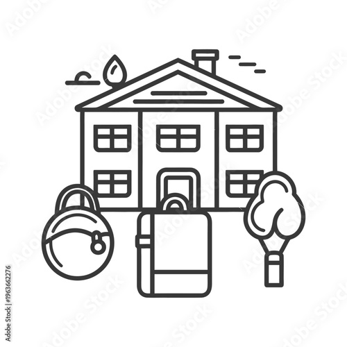 House featuring luggage and bag representing relocation or travel concept