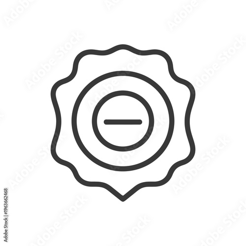 A simple monochrome badge with a negative sign in its center