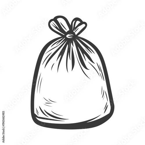 An illustrated drawing of a closed plastic refuse bag