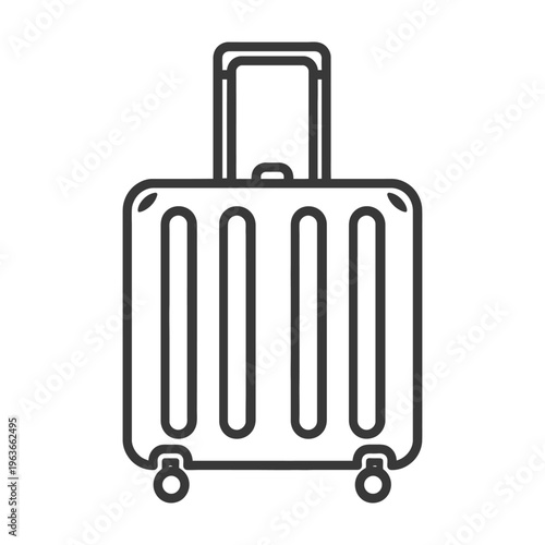 A black and white outline of a wheeled suitcase design