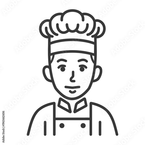A Line Art Drawing Depicting a Chef Wearing a Hat