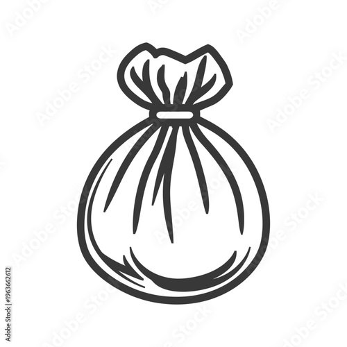 A simple illustration of a tied drawstring bag in a simple style