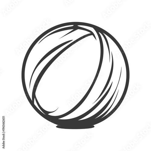 A round object illustrated with lines and a simple design