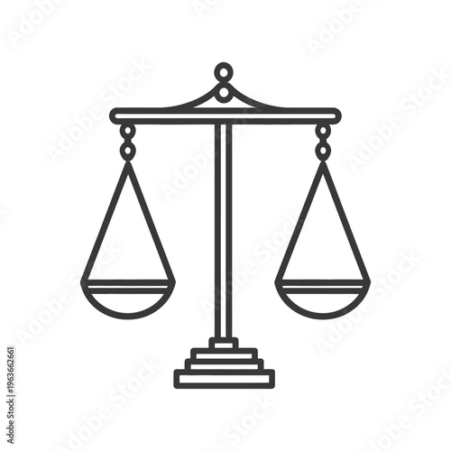 A symmetrical graphic illustrating the scales of justice balance