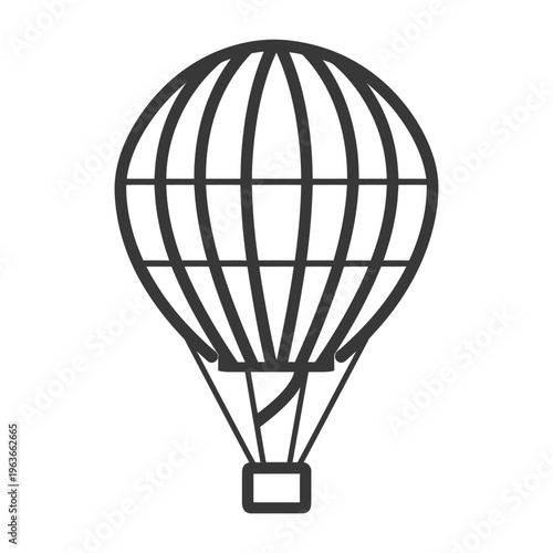 A simple line illustration of a hot air balloon in flight