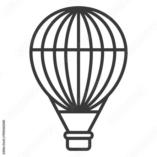 A simple line drawing depicts a hot air balloon in the sky