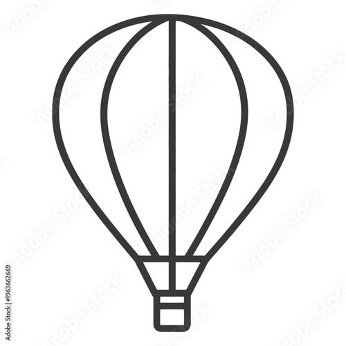 A black and white line drawing of a hot air balloon