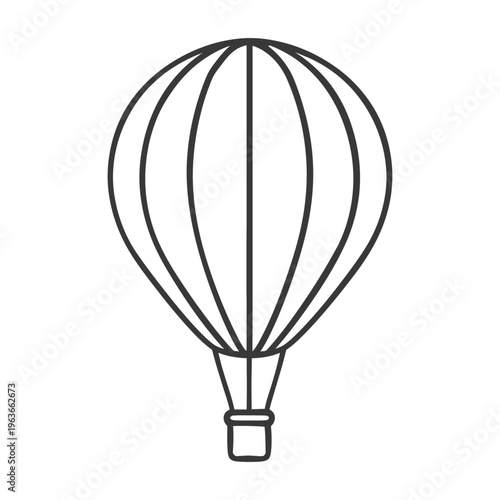 Illustration shows a stylized hot air balloon against white background