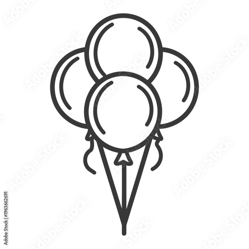 Four balloons tied together with ribbons floating in the air