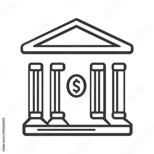 Black and white line drawing of a financial institution building