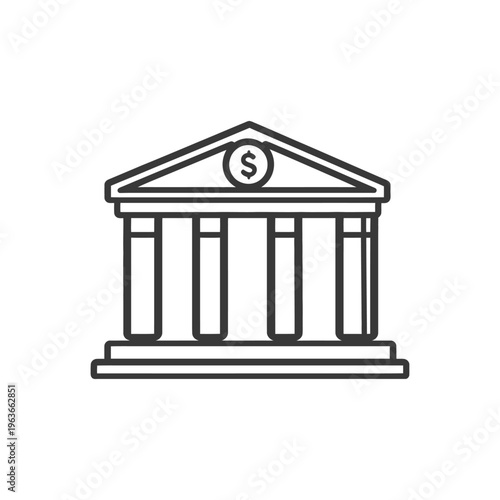 A stylized drawing depicting a bank building with columns