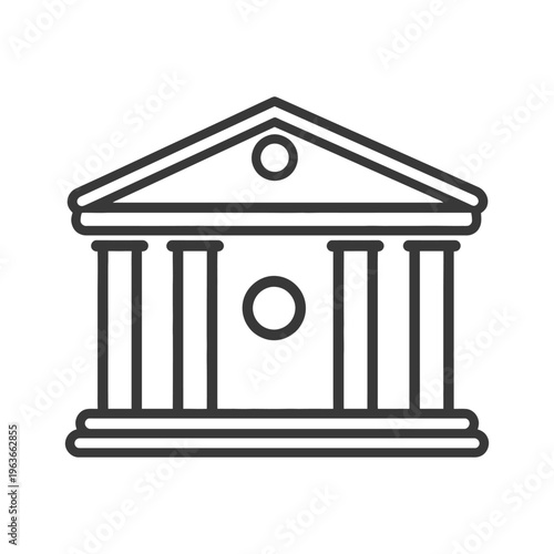 A minimalist black and white drawing of a classic building