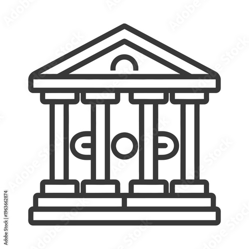 A linear drawing of a building with classical architectural design