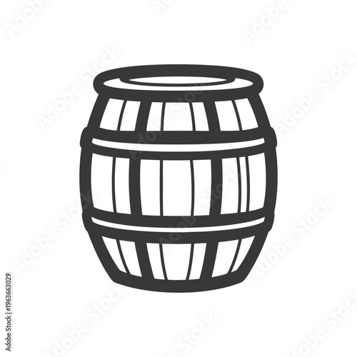 A simple illustration of a wooden barrel with staves and hoops