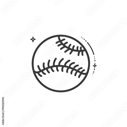 A black and white graphic outline of a baseball