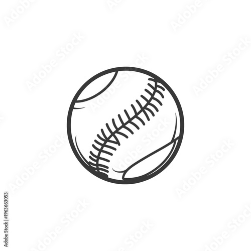 A black and white illustrated drawing of a baseball