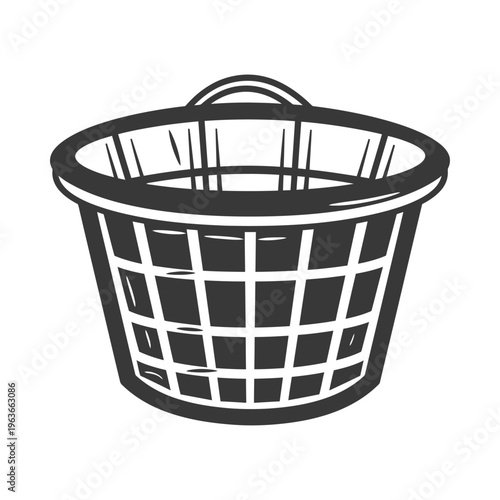Simple black and white laundry basket illustration with integrated handle detail