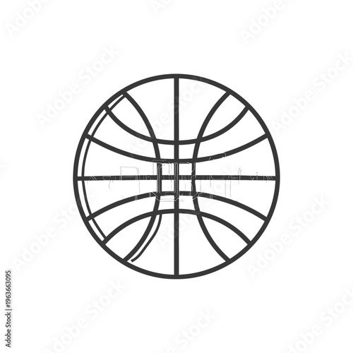 A simple black and white illustration of a basketball