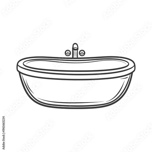 A Simple Illustrated Drawing Depicting a Bathtub and Faucet