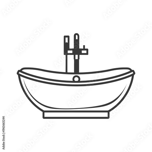A simple illustration of a bathtub with a faucet and fittings