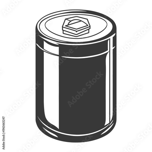 A cylindrical metal container with a secure and functional top