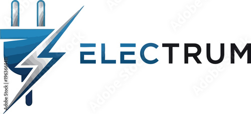 A modern logo design for Electrum featuring a stylized electric plug with a lightning bolt