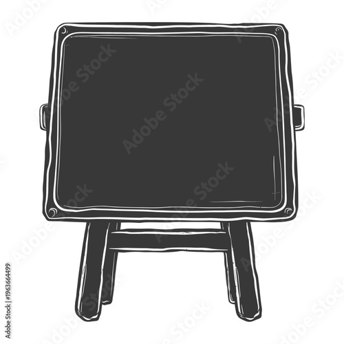 A black chalkboard displayed on a wooden easel stand design