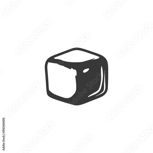 A single cube of ice presented in black and white graphic