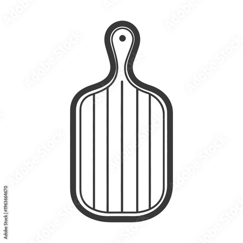 A monochrome illustrated image depicting a kitchen cutting board object