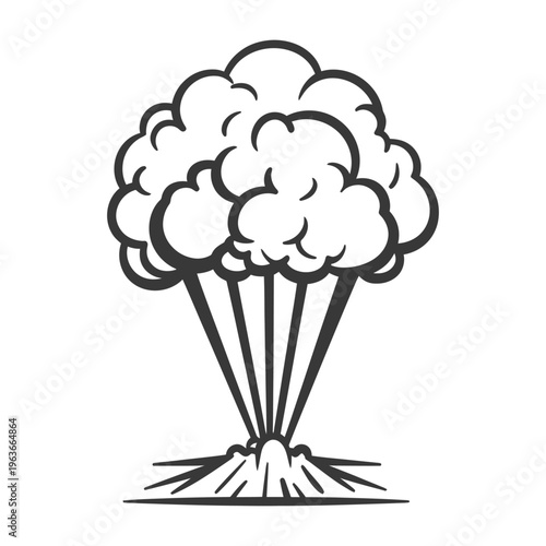 An explosion illustration showing a mushroom cloud with rising debris