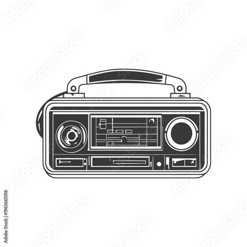 An illustrated image of an old portable radio receiver device