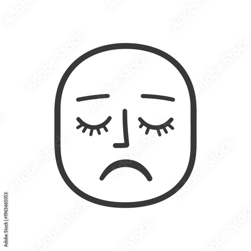 A simplified monochrome illustration depicting a sad and closed face