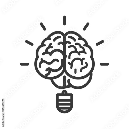 A brain is illustrated as an illuminated lightbulb concept