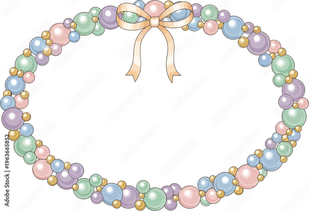 Obraz premium A beautiful illustration of a pastel colored beaded wreath with a ribbon bow on a white background