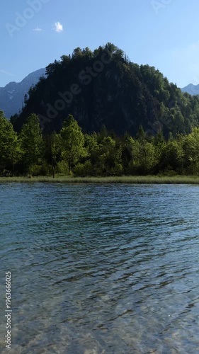 Blue Mountain Lake and Mountain with Deciduous Trees Turquoise Aquamarine Water Lake Almsee 