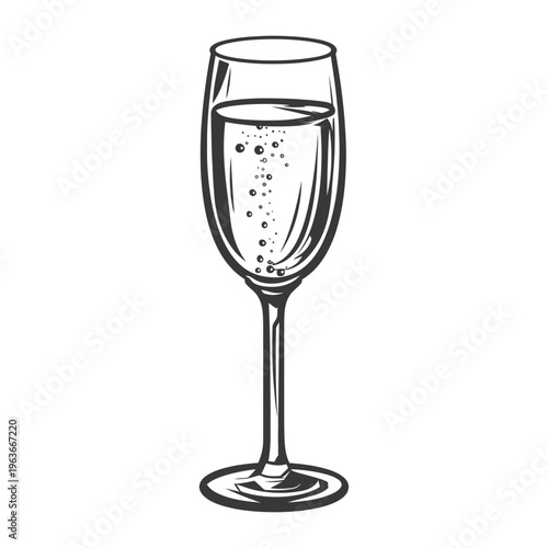 A simple drawing of a champagne flute filled with bubbles