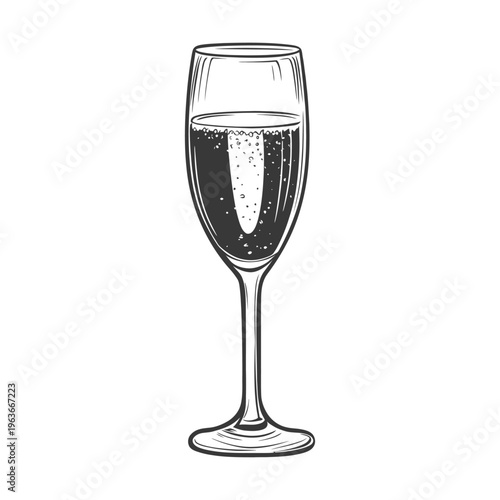 A tall champagne flute filled with a sparkling alcoholic beverage