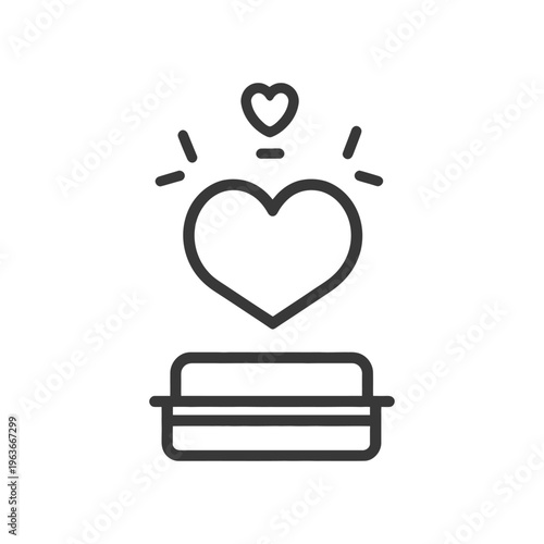 Simple line drawing of a heart floating above a platform